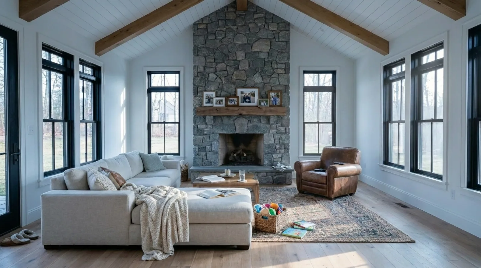 Towson Family Room with Stone Fireplace